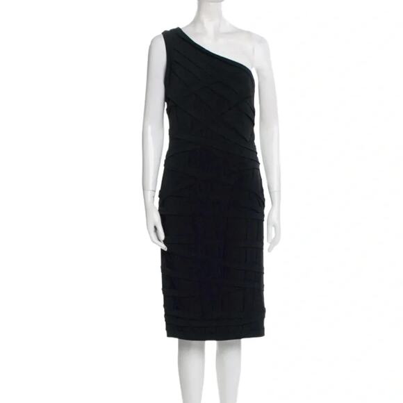 Tadashi Shoji  Black One Shoulder Midi Lenght Dress Size - Picture 2 of 13